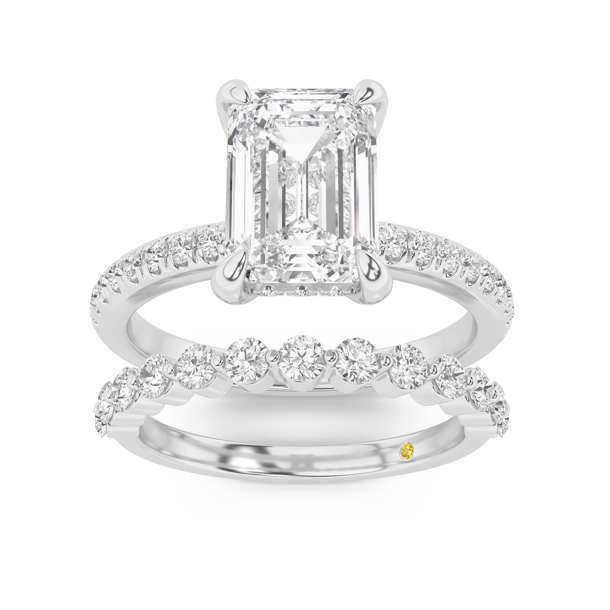 Aurelia Lab Grown Emerald Cut Diamond Engagement Ring with the Anastasia Wedding Band