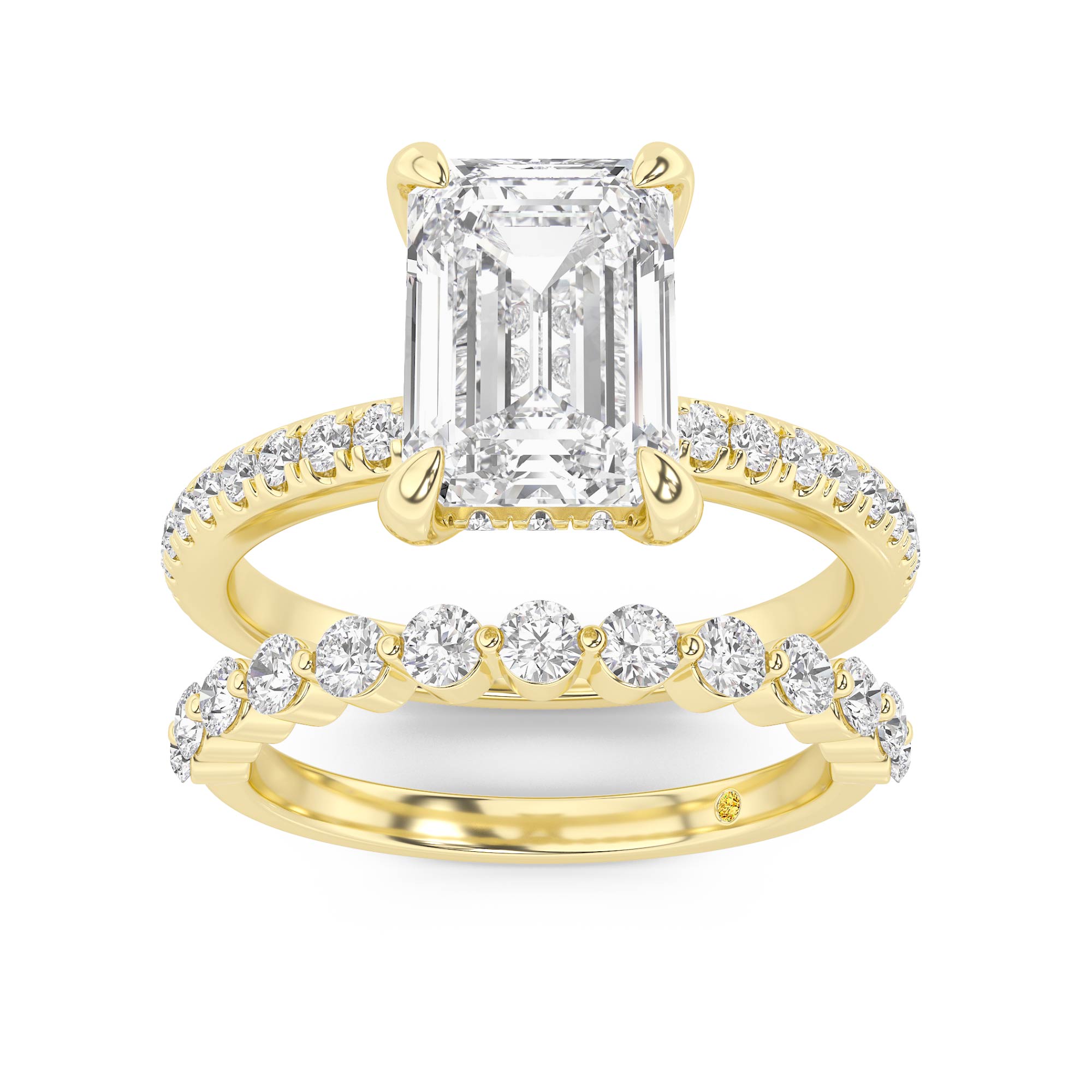 Aurelia Lab Grown Emerald Cut Diamond Engagement Ring with the Anastasia Wedding Band