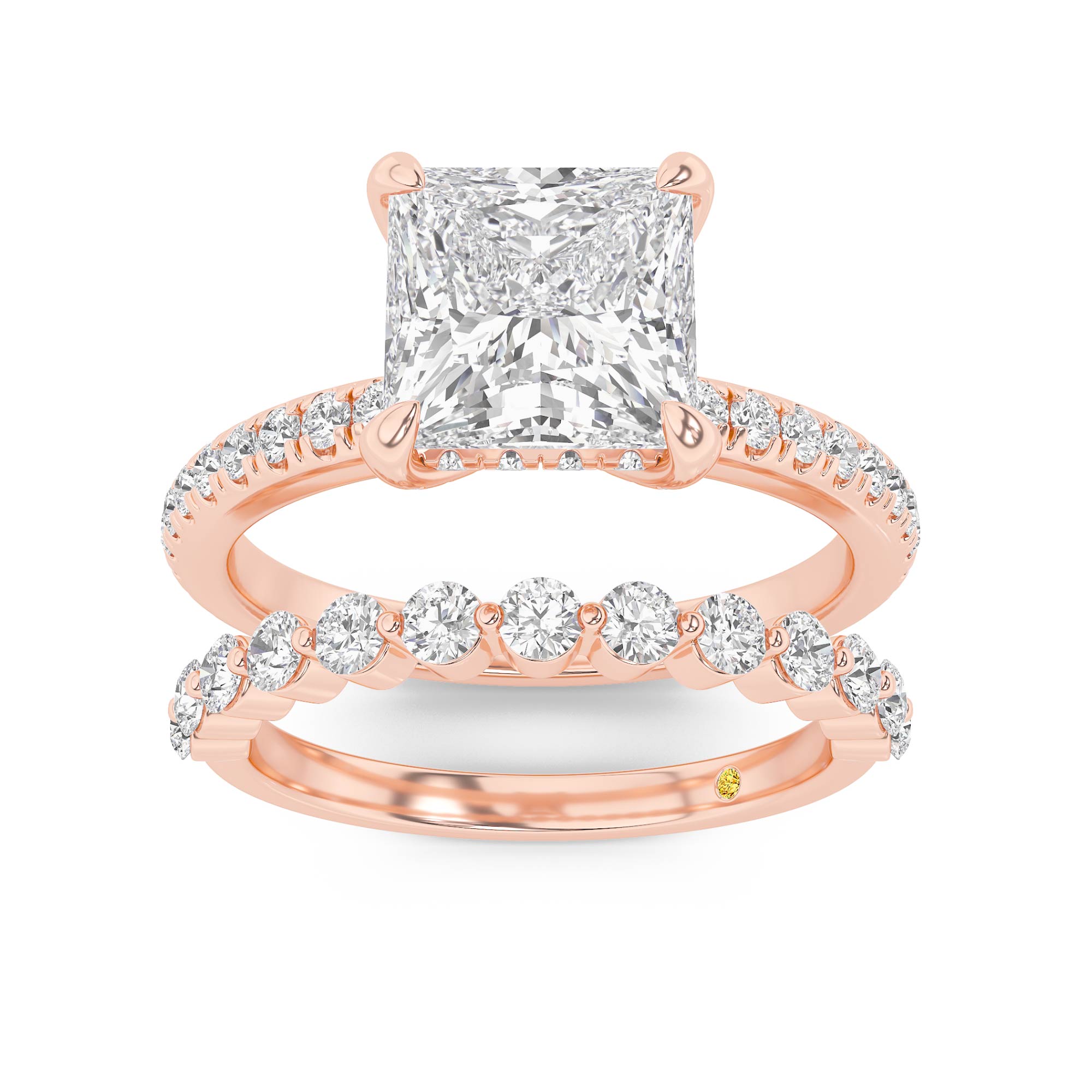 Aurelia Lab Grown Princess Cut Diamond Engagement Ring with the Anastasia Wedding Band