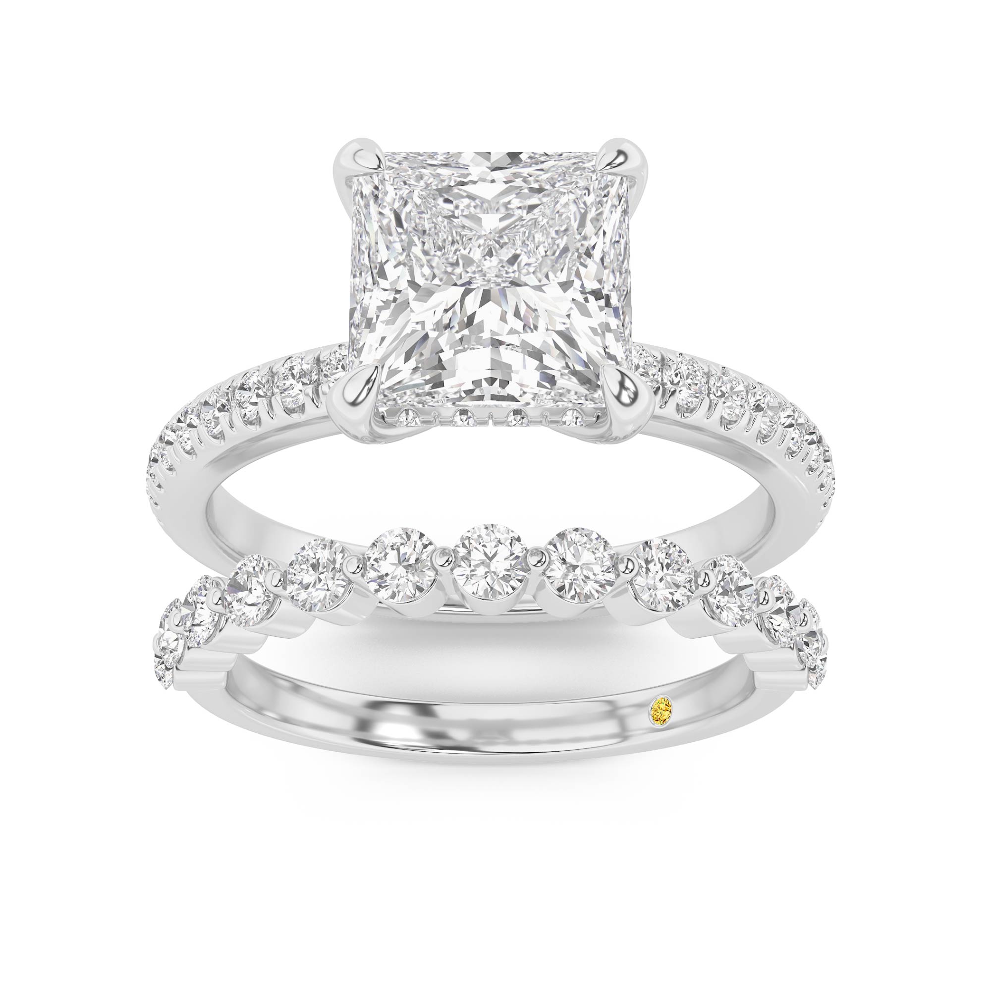 Aurelia Lab Grown Princess Cut Diamond Engagement Ring with the Anastasia Wedding Band
