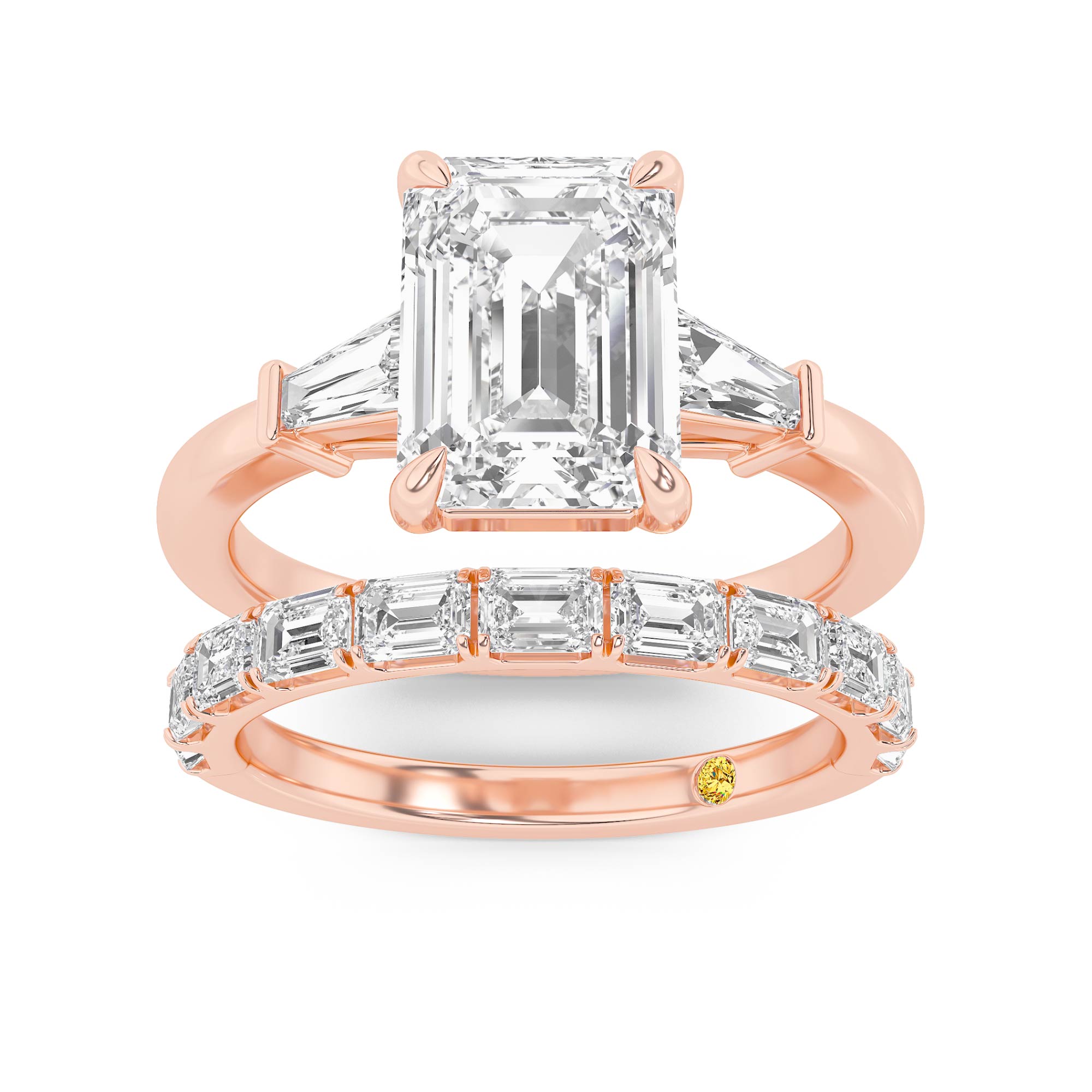 Valentina Lab Grown Emerald Cut Diamond Engagement Ring with the Juliet Wedding Band