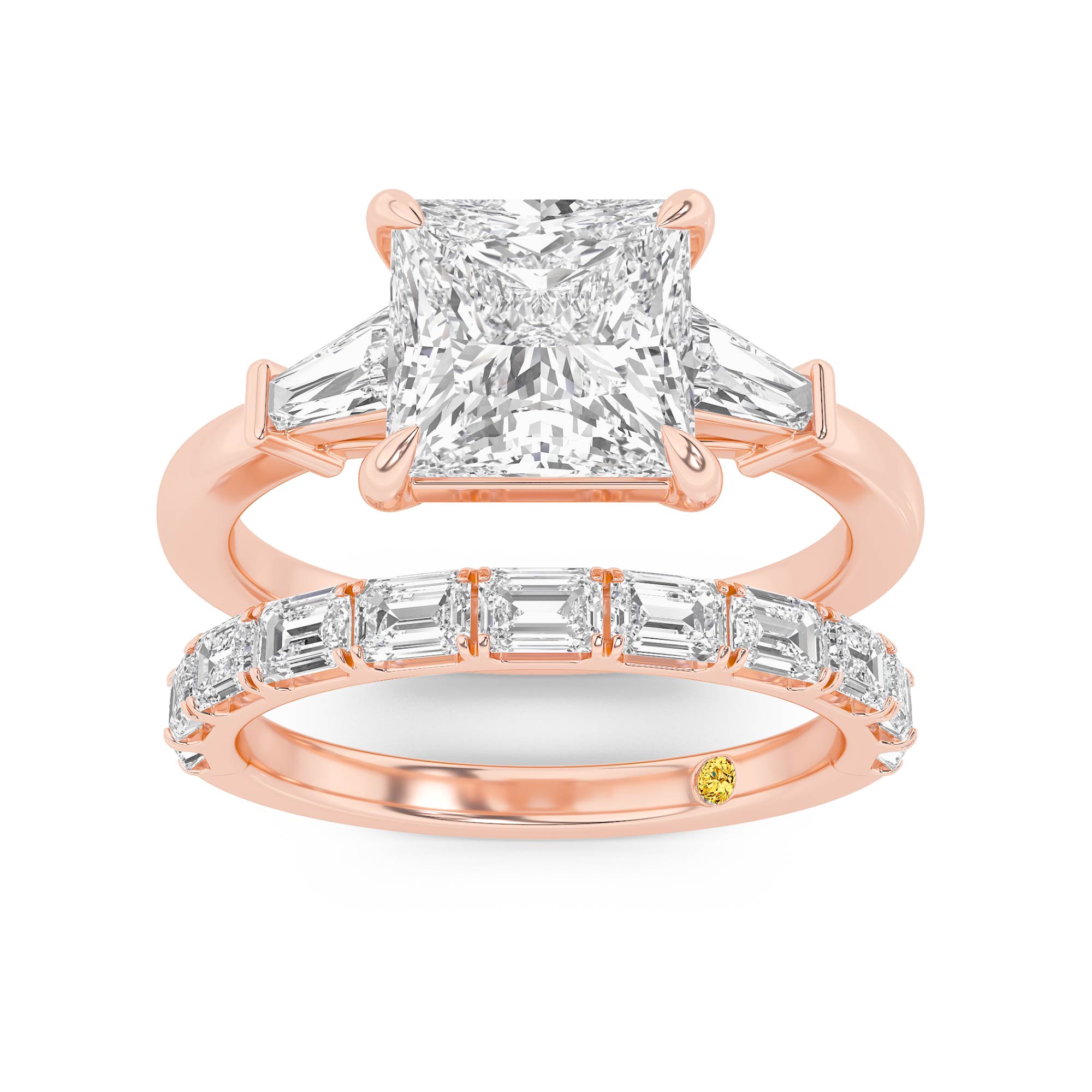 Valentina Lab Grown Princess Cut Diamond Engagement Ring with the Juliet Wedding Band