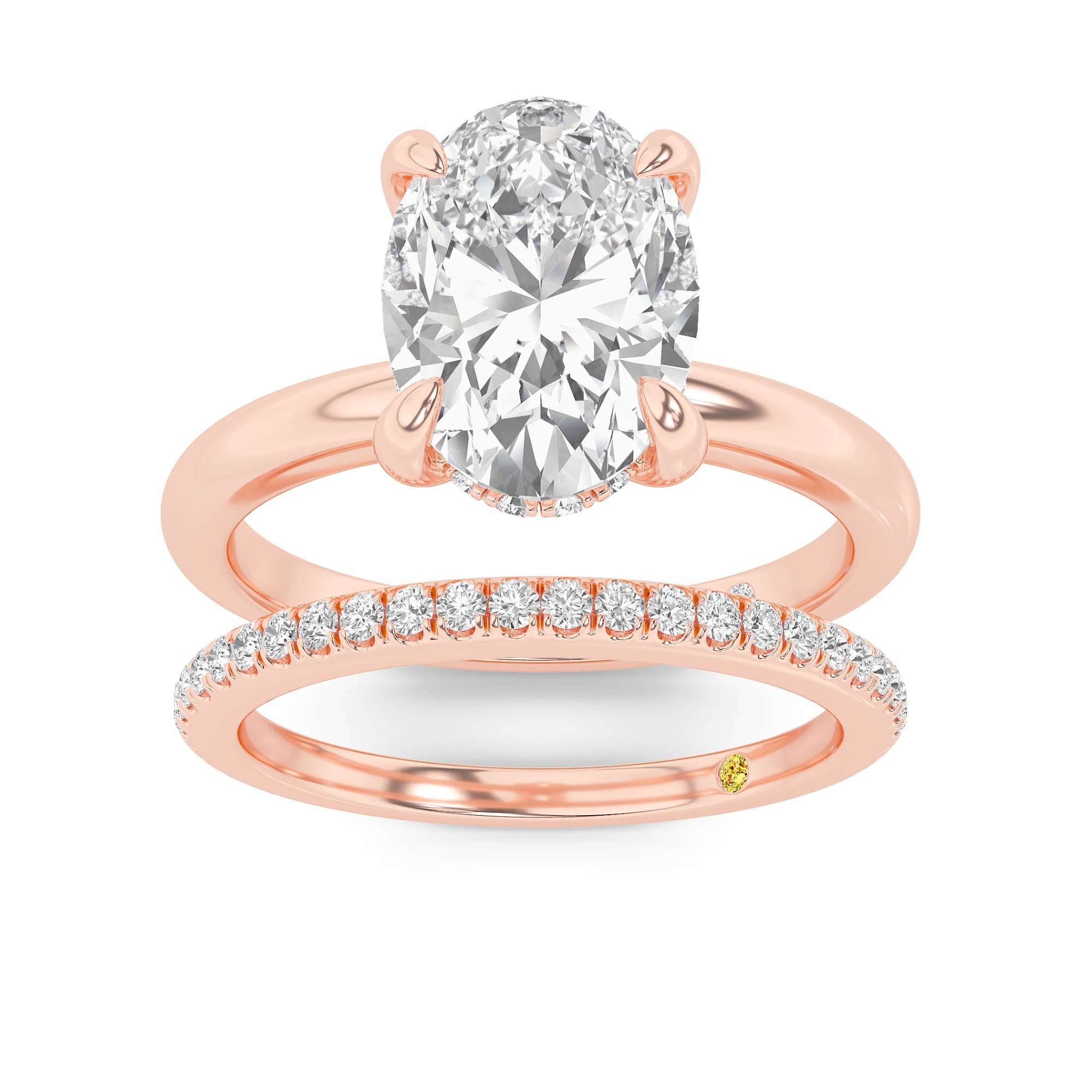 Fez Lab Grown Oval Shaped Diamond Engagement Ring with the BonBon Wedding Band