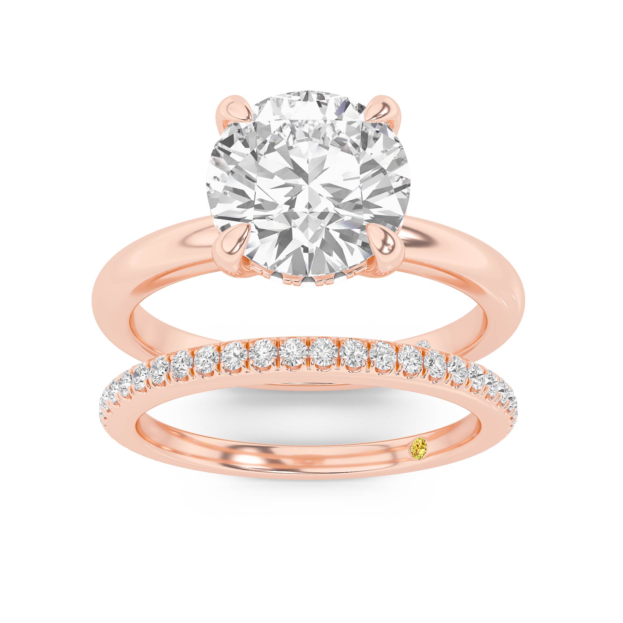 Fez Lab Grown Round Diamond Engagement Ring with the BonBon Wedding Band