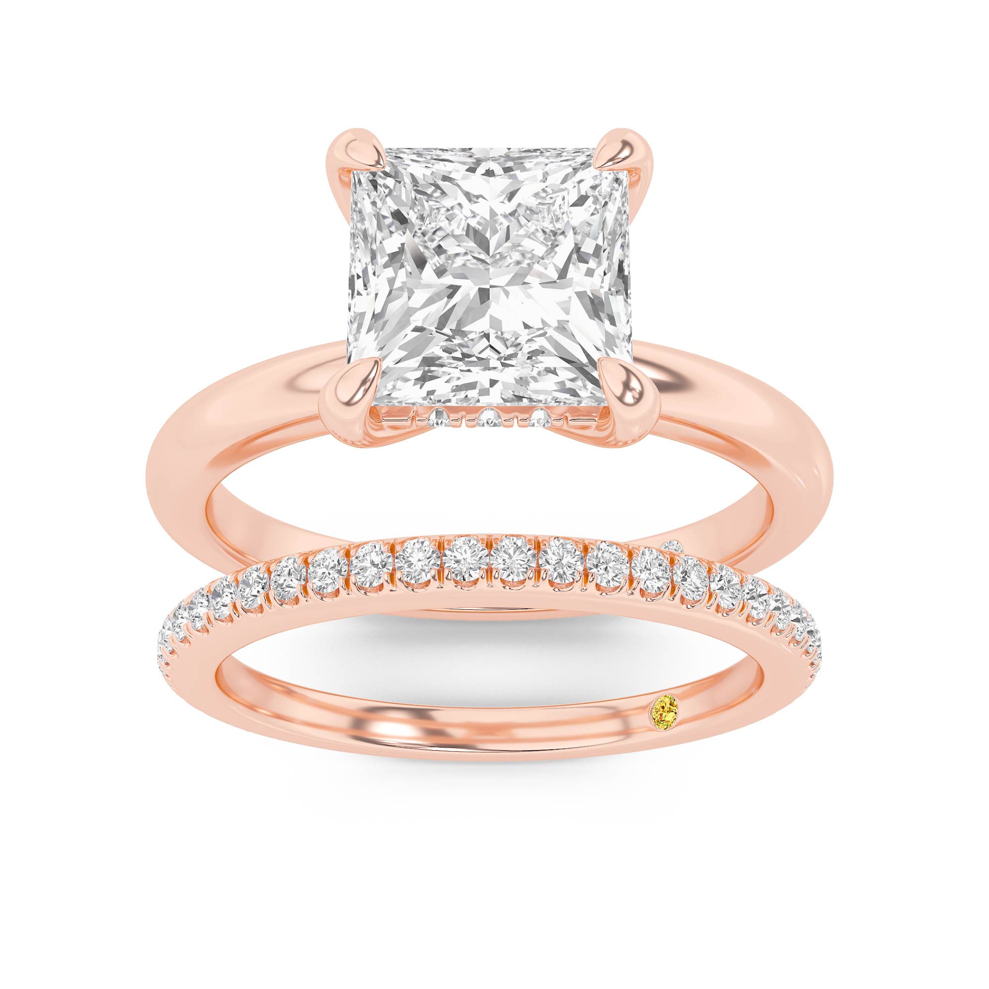 Fez Lab Grown Princess Cut Diamond Engagement Ring with the BonBon Wedding Band