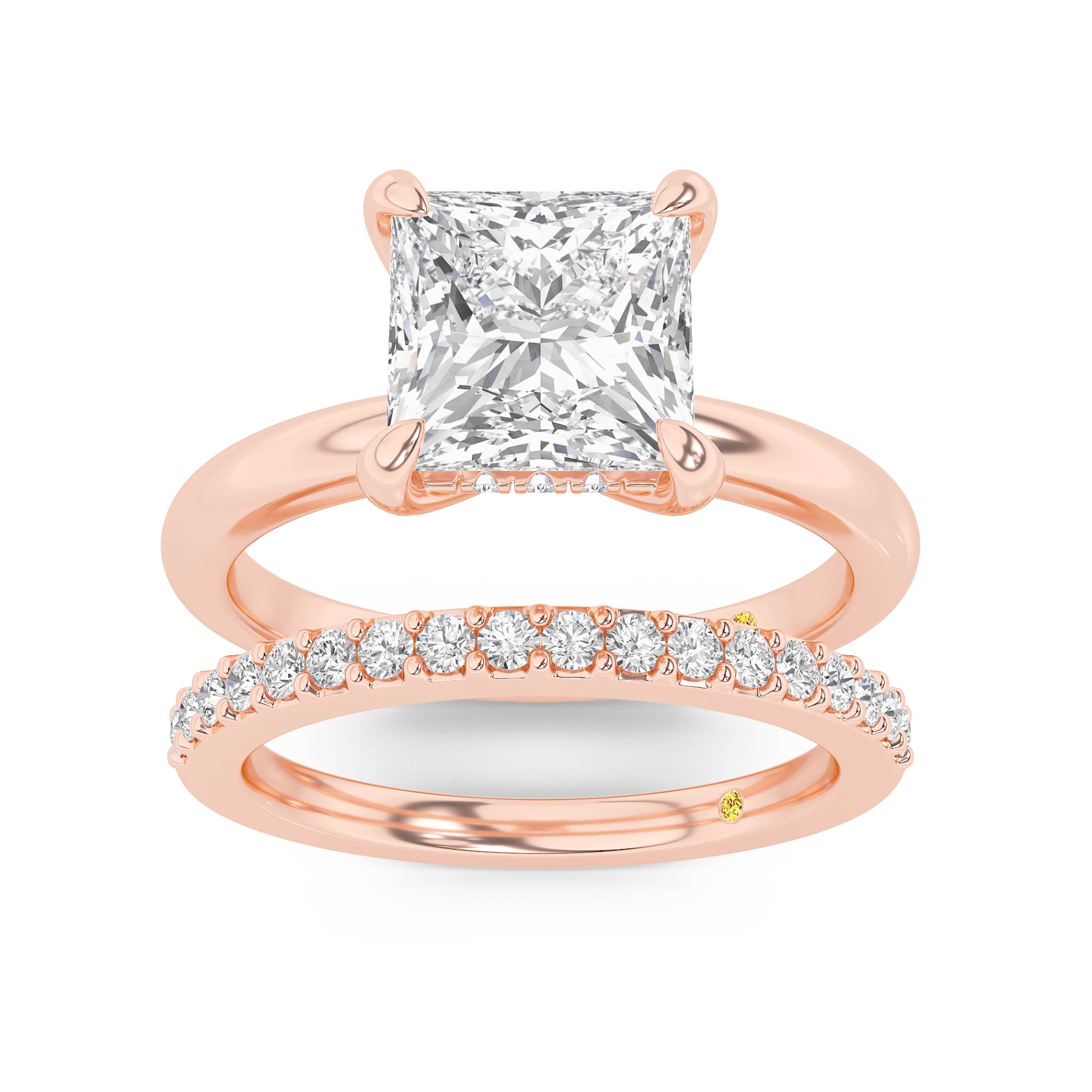 Fez Lab Grown Princess Cut Diamond Engagement Ring with the Orion Wedding Band