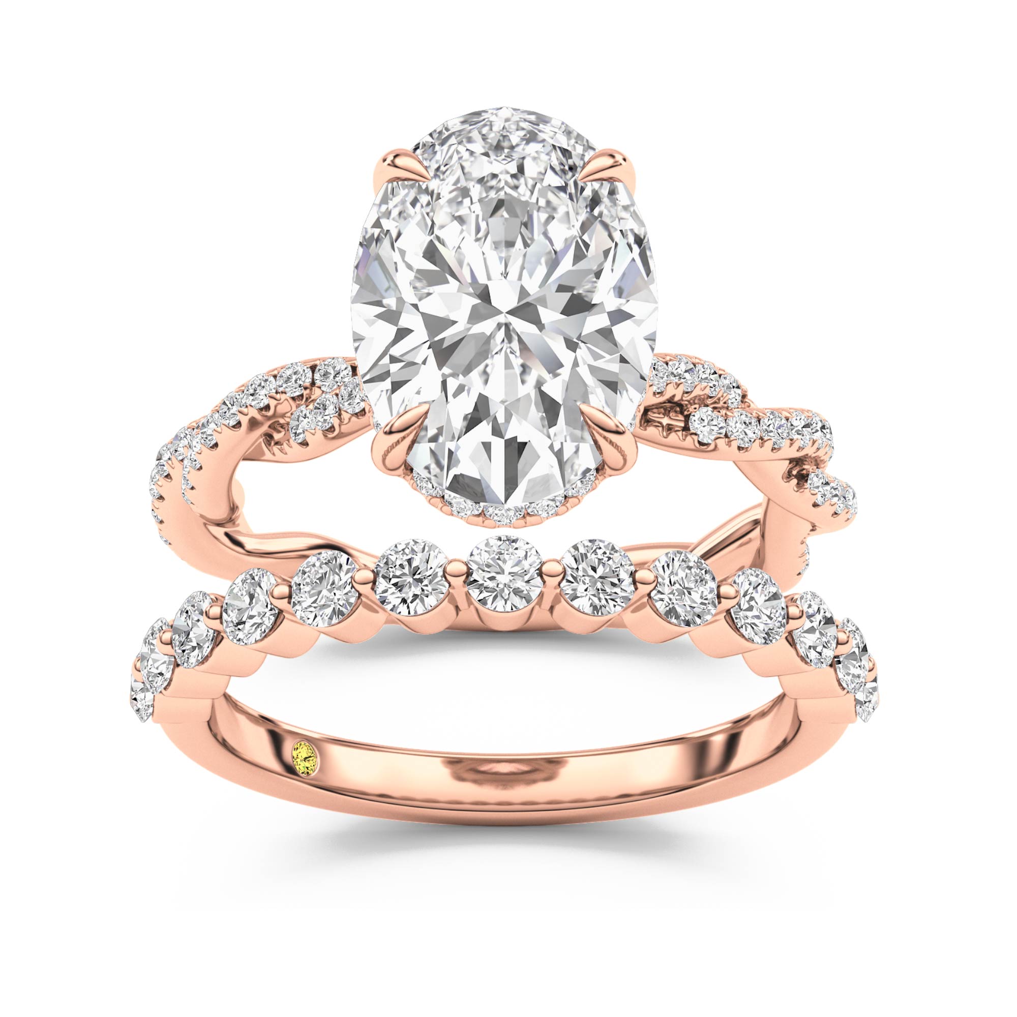 ChiraTan Lab Grown Oval Diamond Engagement Ring with the Anastasia Wedding Band
