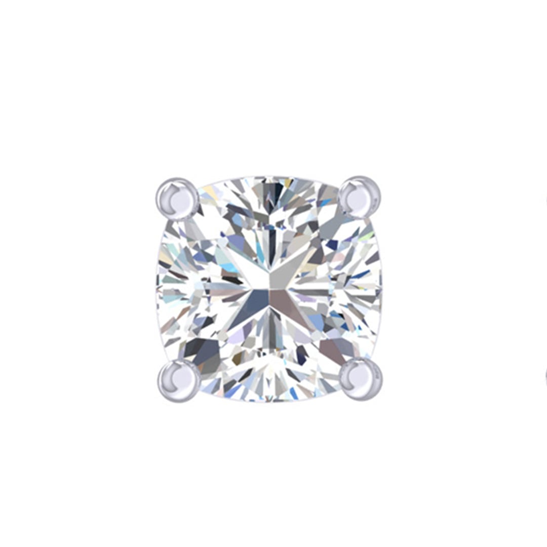 Certified White Gold Lab Grown Four Prong Cushion Cut Single Diamond Stud Earring