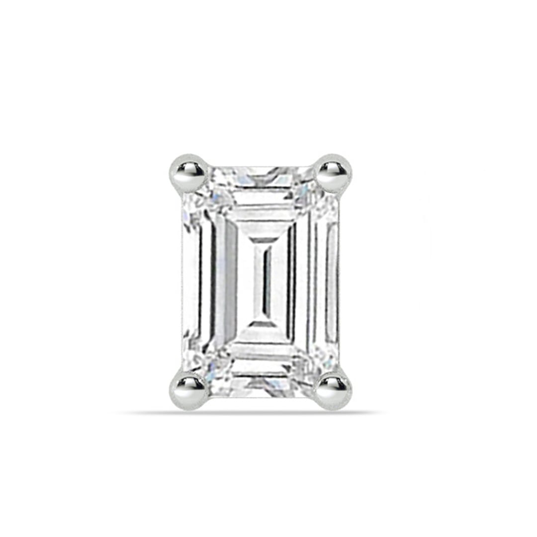 Certified Lab Grown Four Prong Emerald Cut Single Diamond Stud Earring