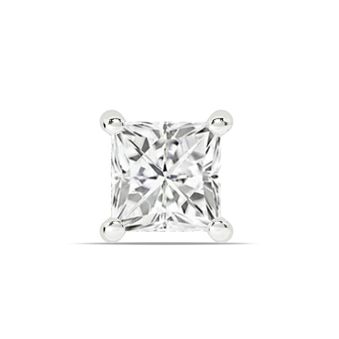 Certified White Gold Lab Grown Four Prong Princess Cut Single Diamond Stud Earring