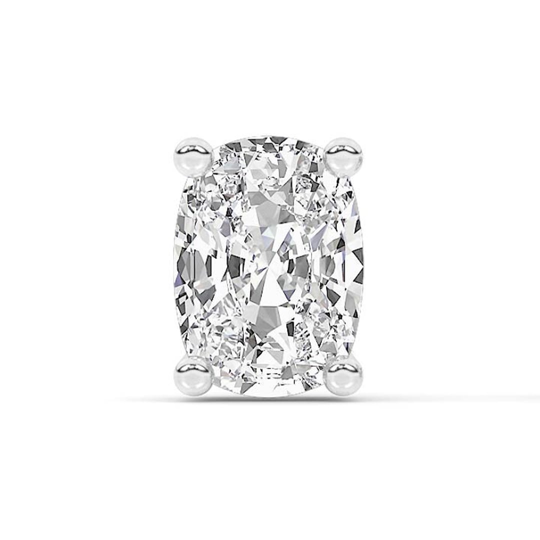 Certified Lab Grown Four Prong Elongated Cushion Cut Single Diamond Stud Earring