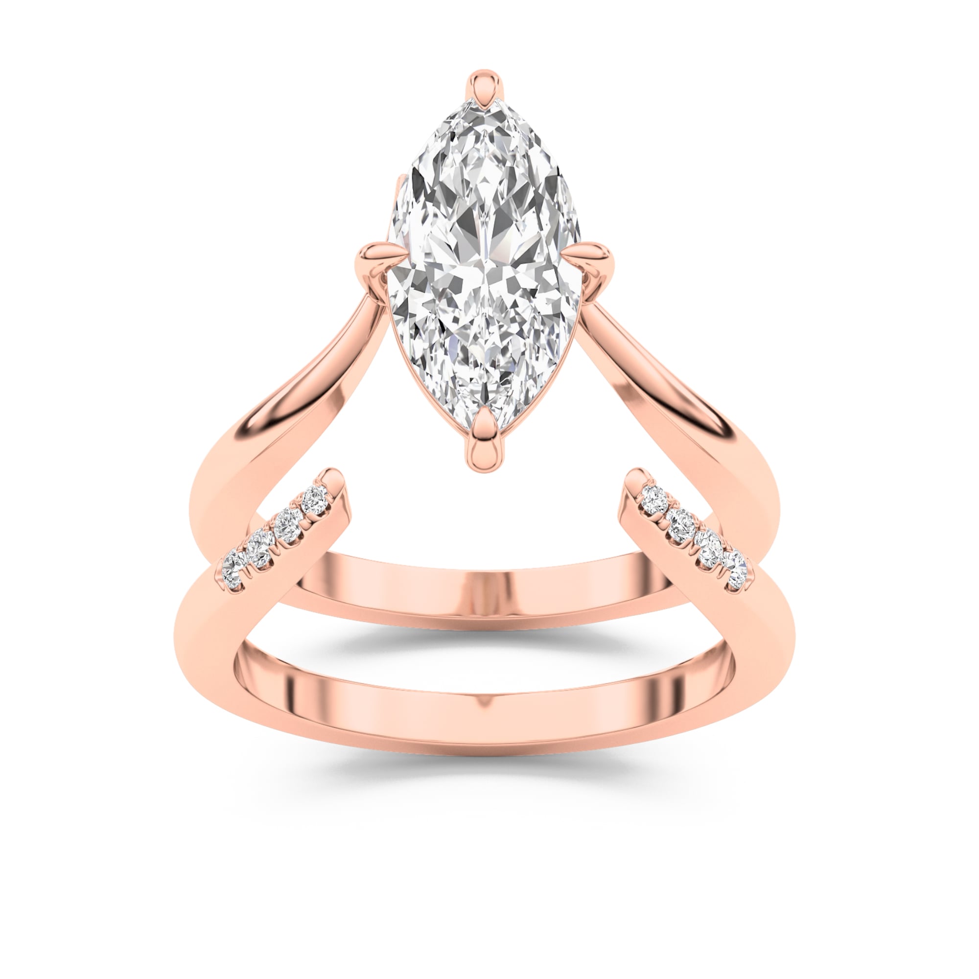 Thalia Lab Grown Marquise Diamond Engagement Ring with the Thalia Crest Wedding Band