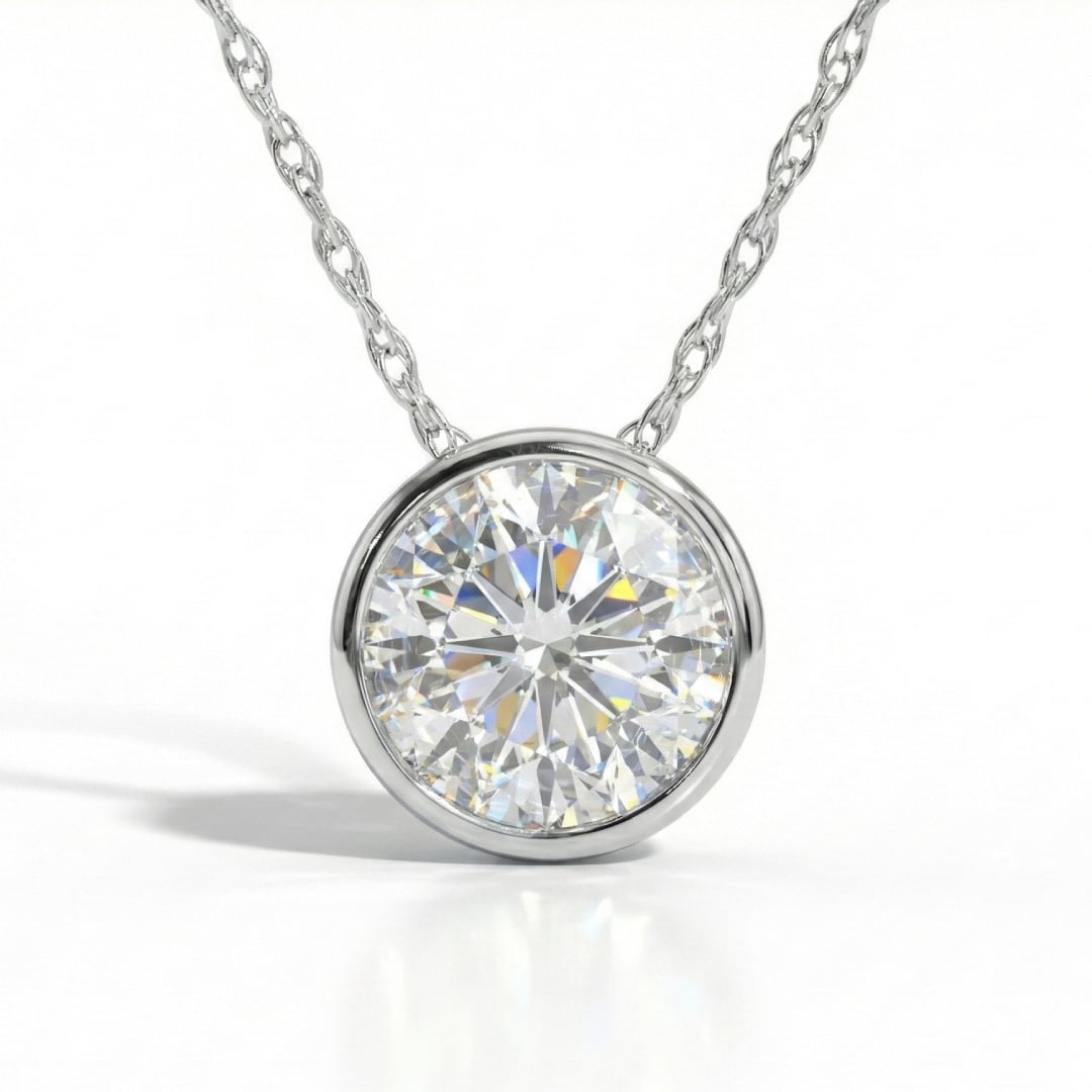 Floating White Gold Bezel Set Lab Grown Diamond Solitaire Necklace