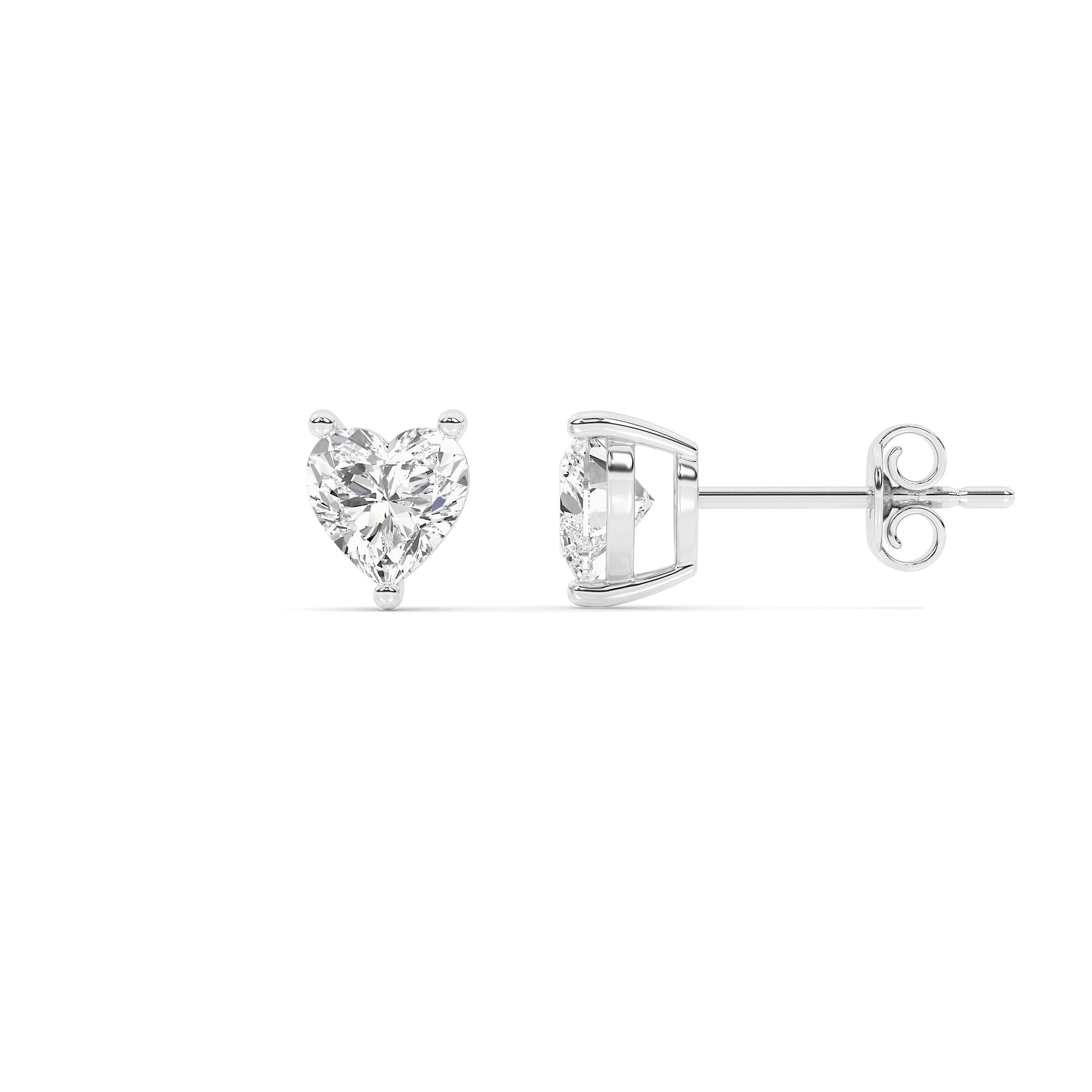 Certified Lab Grown Three Prong Heart Shape Diamond Stud Earring