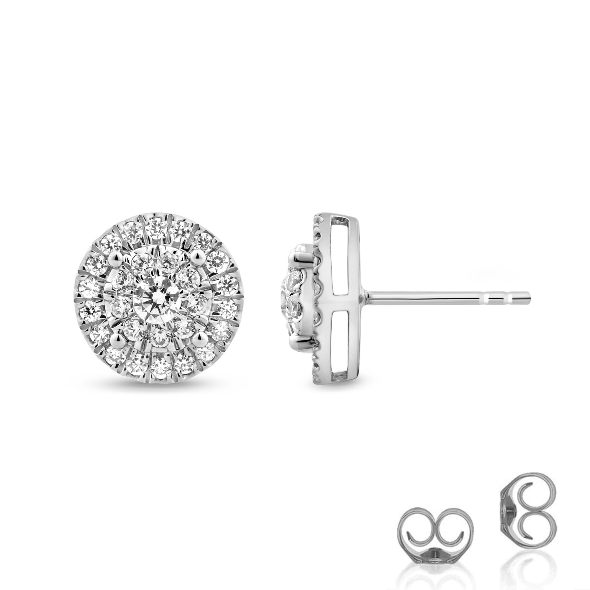 Lab Created Diamond Cluster White Gold Earrings