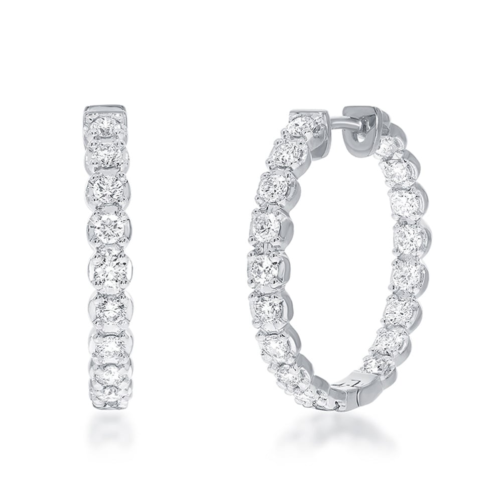 Dangling Lab Grown Inside Out Diamond Hoop Earrings |10K White Gold 3/4 ct. tw.