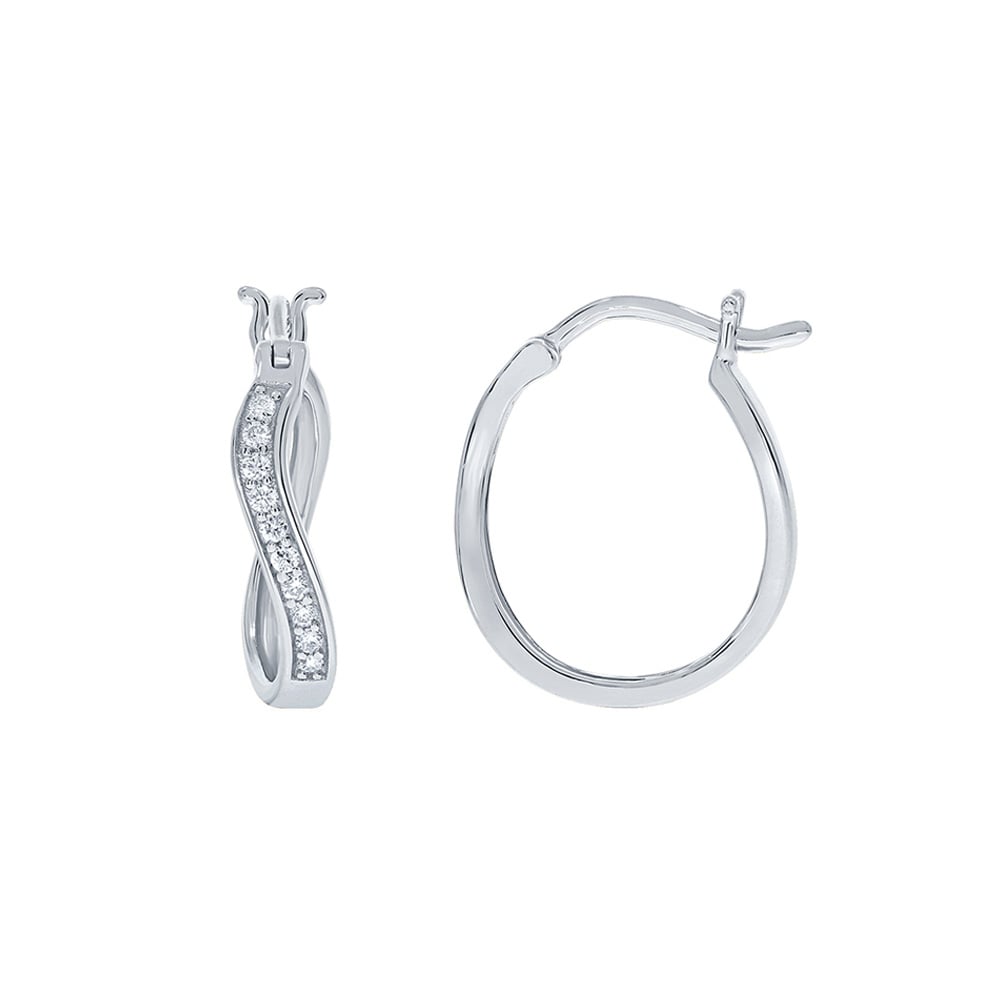 Lab Grown Twisted Diamond White Gold Hoop Earrings