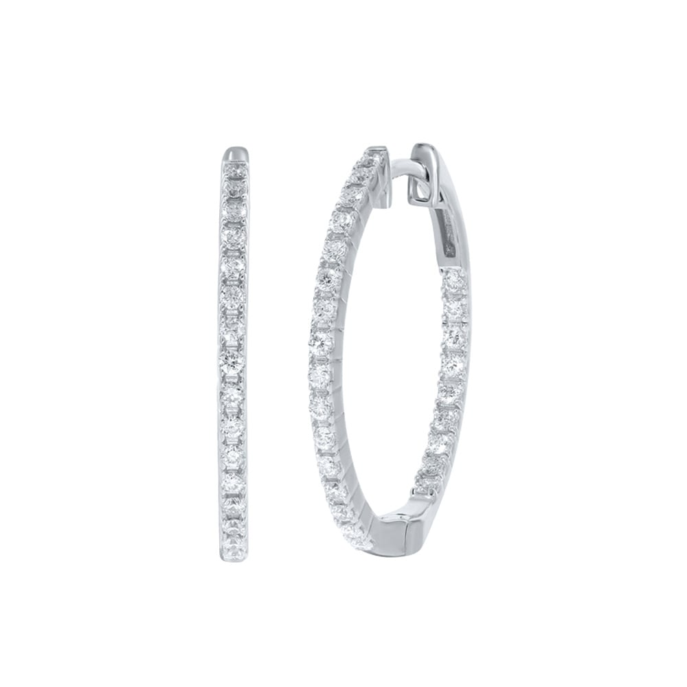 Lab Created Inside Out Dangling Diamond White Gold Hoop Earrings