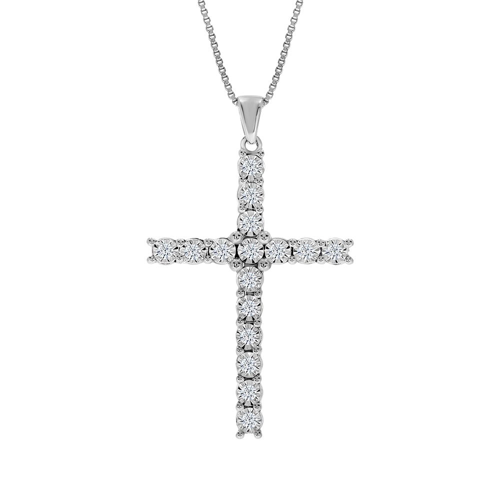 Essential Sterling Silver Lab Grown Diamond Cross Necklace