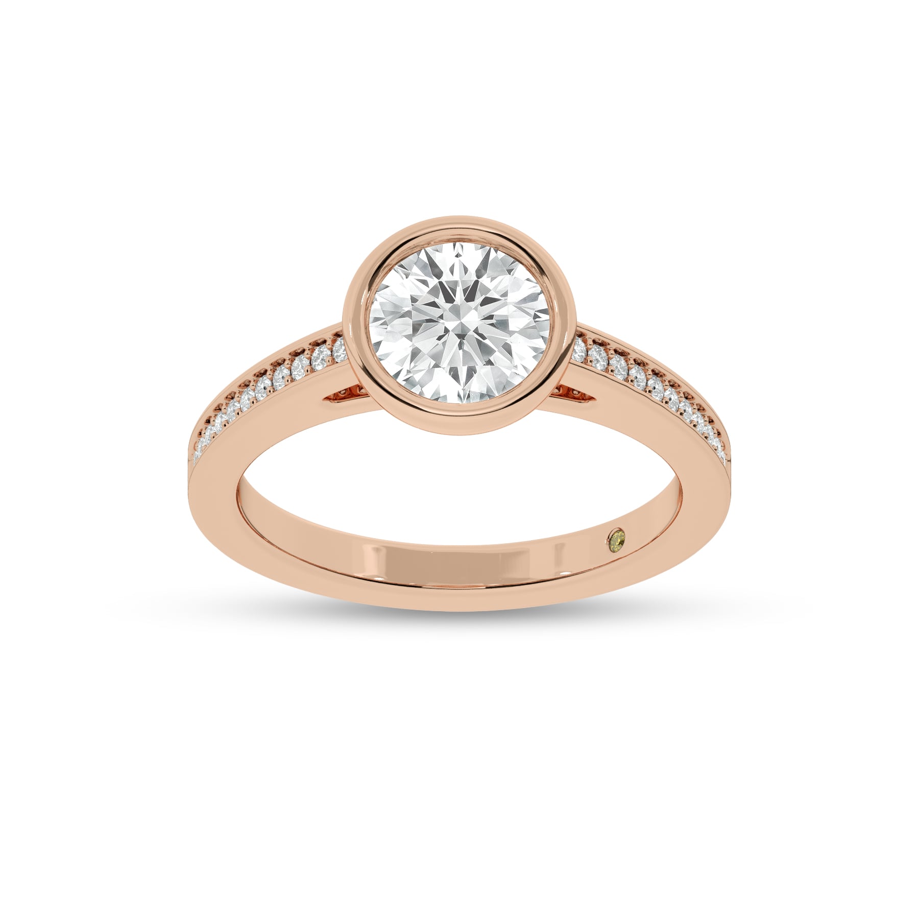 Lyra Pavé Set Half Coverage Bezel Round Lab Grown Diamond Engagement Ring