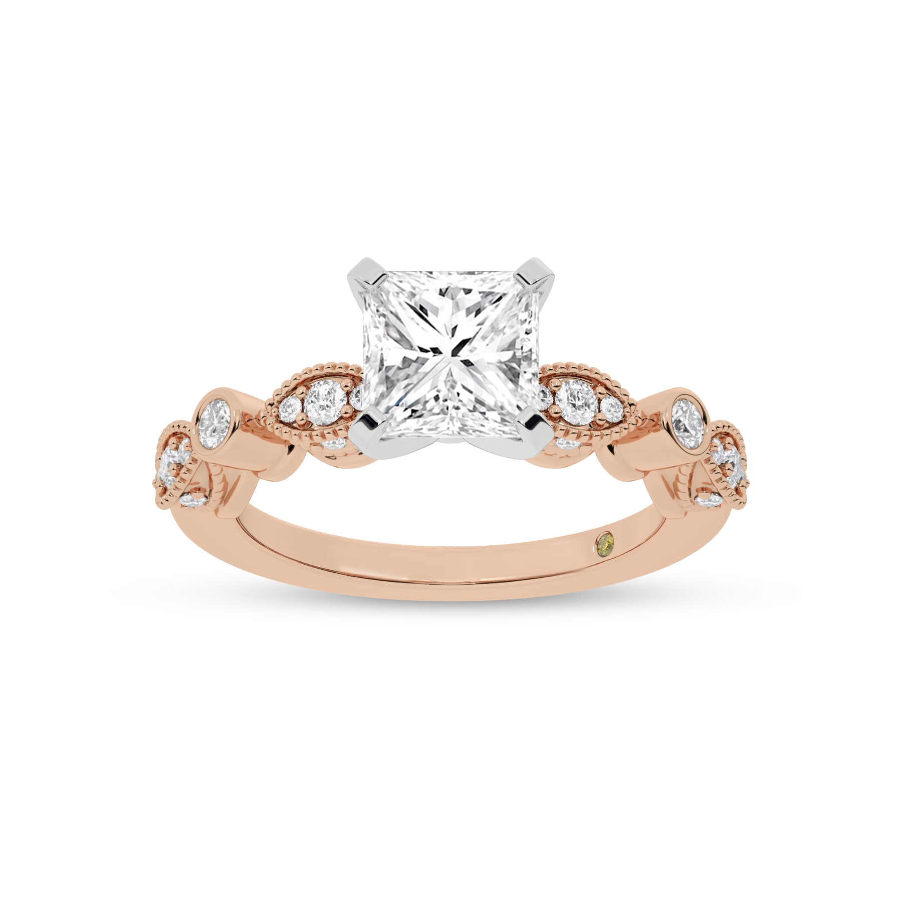 Arcan Vintage Inspired Bezel and Pavé Set Princess Cut Lab Diamond Engagement Ring