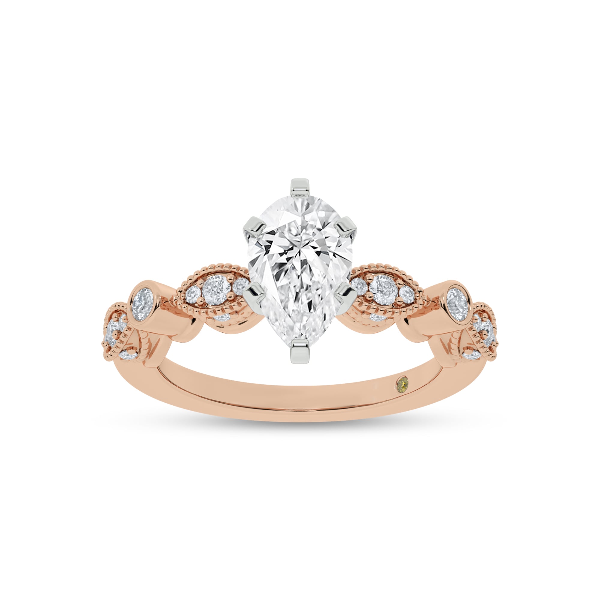Arcan Vintage Inspired Bezel and Pavé Set Pear Shape Lab Diamond Engagement Ring