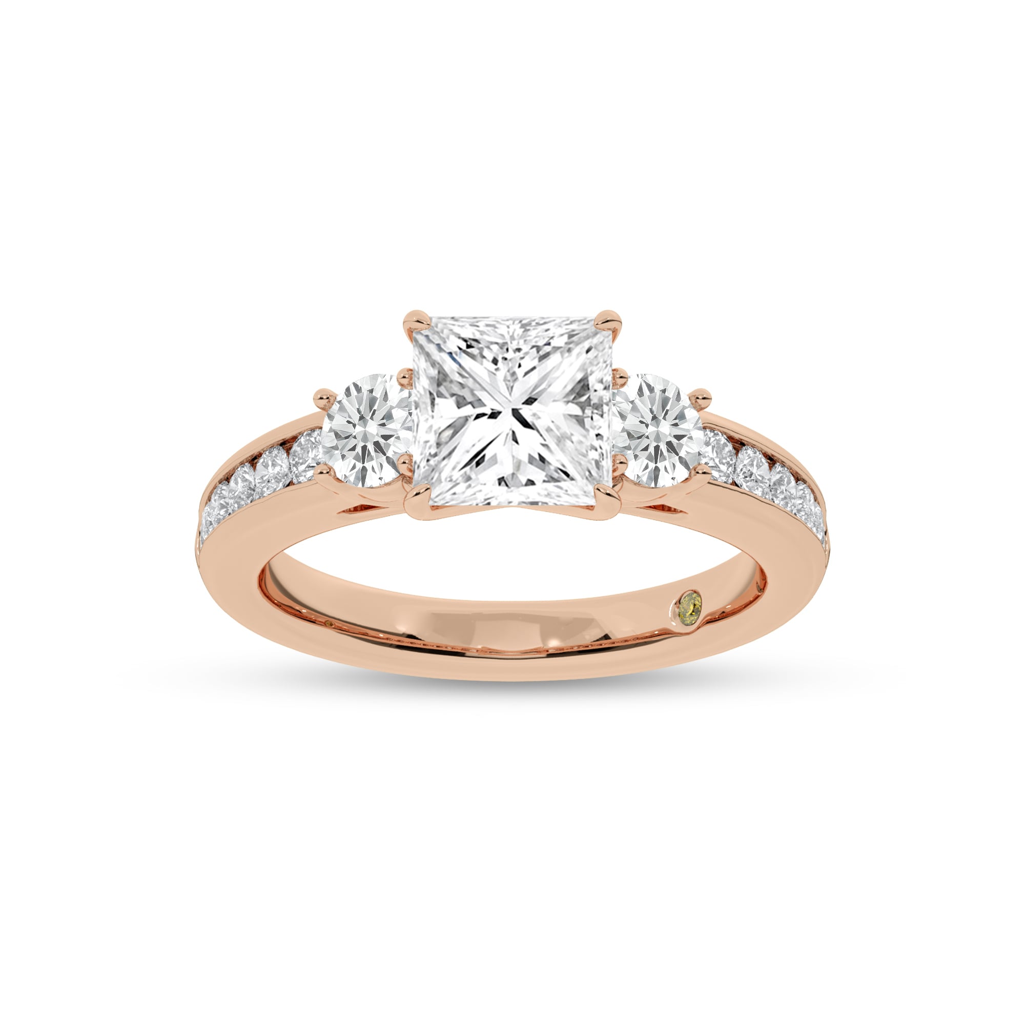 Aura Channel Set Half Coverage Three Stone Princess Cut Lab Grown Diamond Engagement Ring