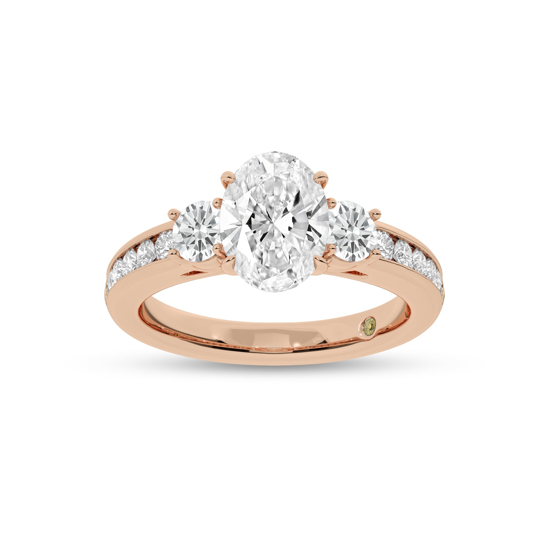 Aura Channel Set Half Coverage Three Stone Oval Lab Grown Diamond Engagement Ring