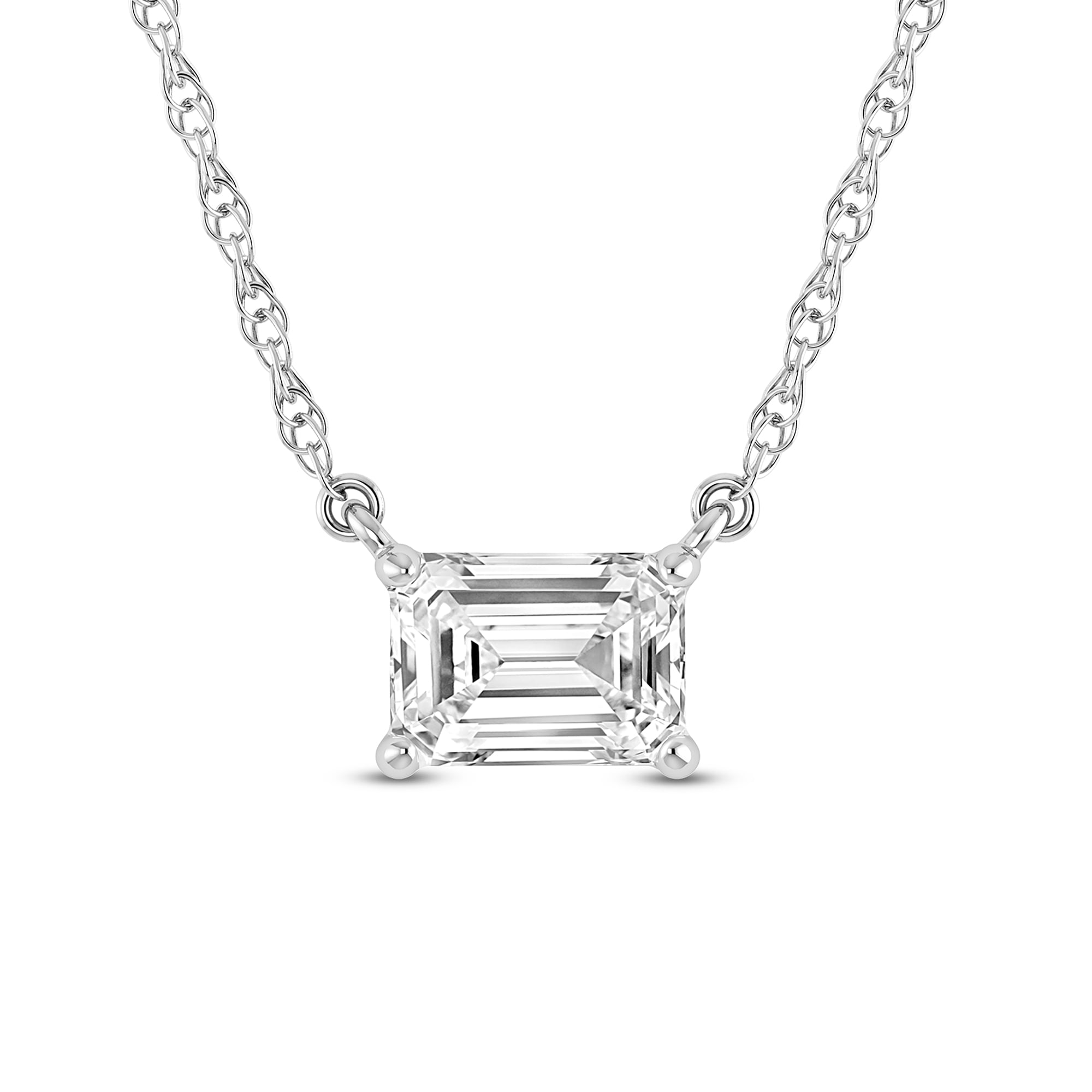 East West Emerald Cut Floating Lab Diamond Solitaire Necklace