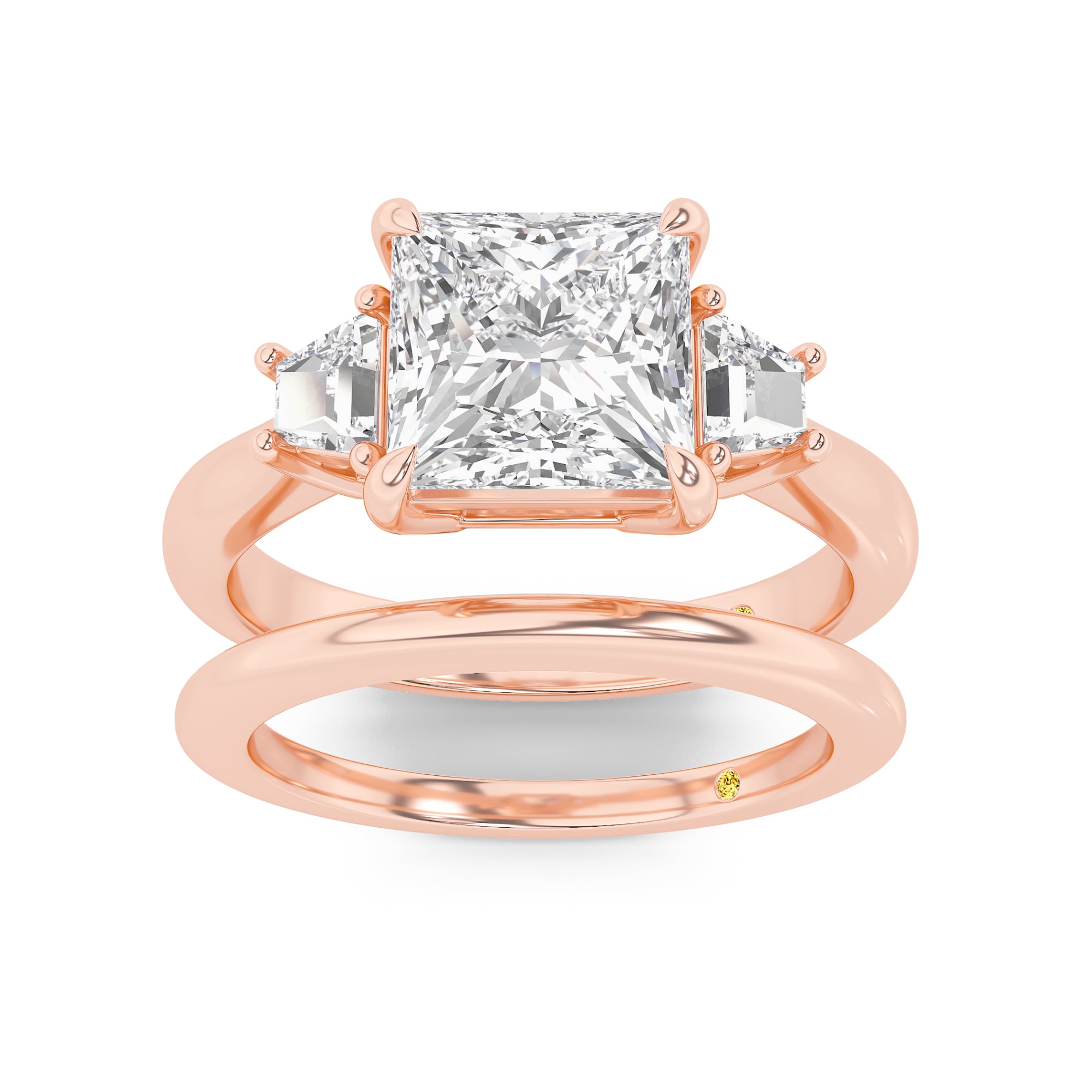 Nova Lab Grown Princess Cut Diamond Engagement Ring with the Sage Wedding Band