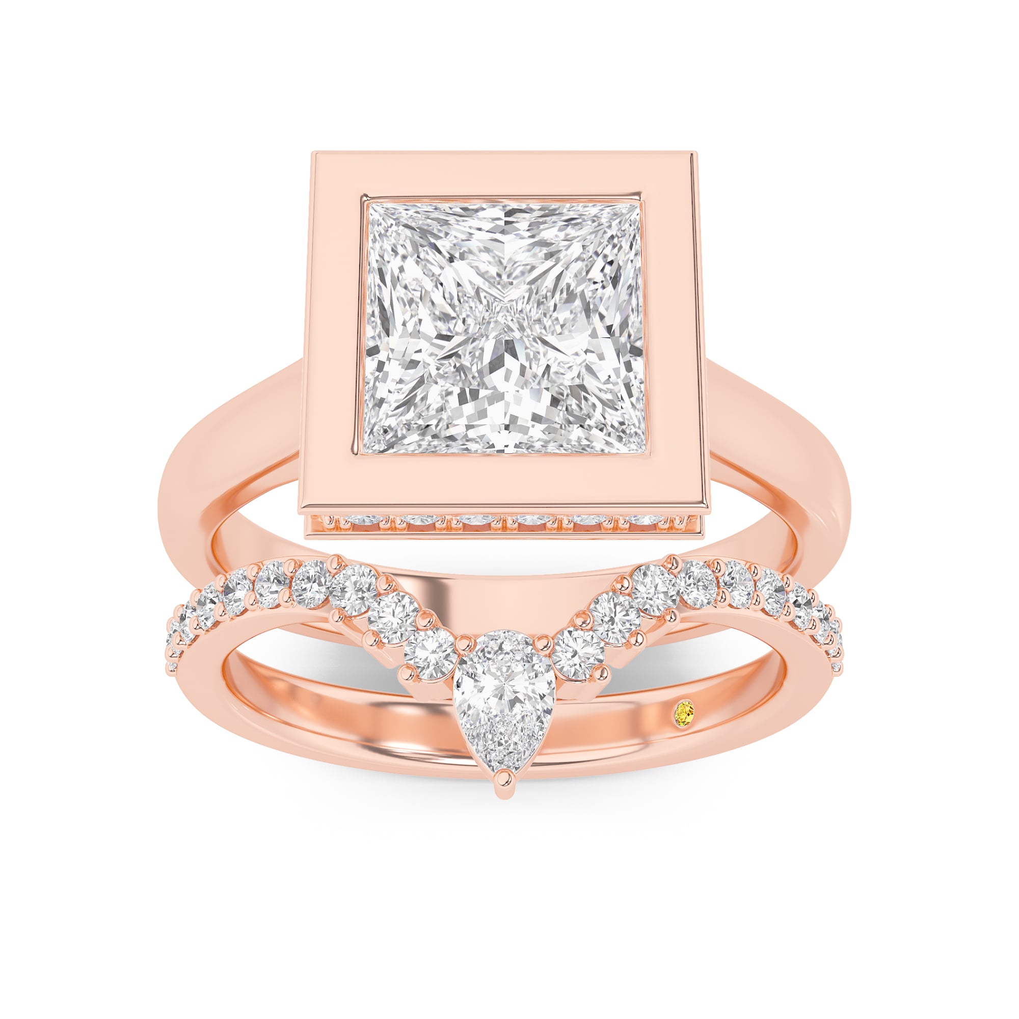 Secret Kiss Lab Grown Princess Cut Diamond Engagement Ring with the AnnaMaria Wedding Band